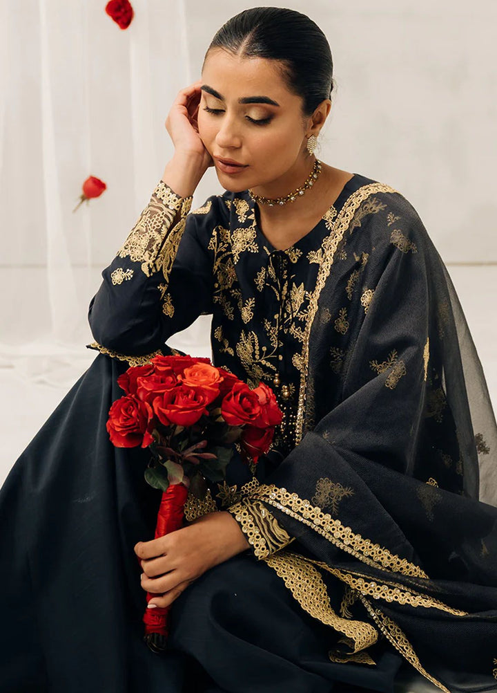 Cross Stitch Embroidered Silk Suits Unstitched 3 Piece CS24LA Charcoal Tint - Luxury Collection