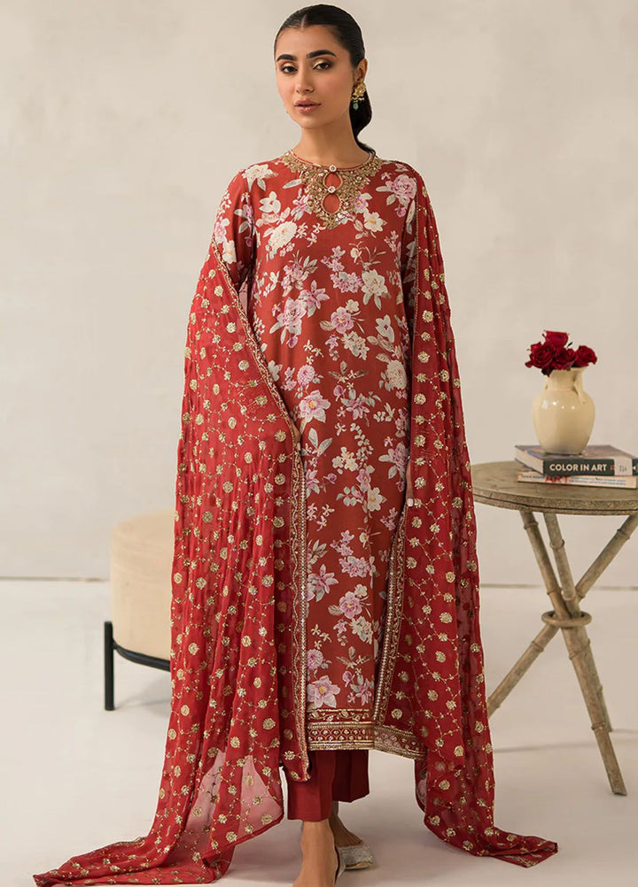 Cross Stitch Embroidered Silk Suits Unstitched 3 Piece CS24LA Crimson Glow - Luxury Collection