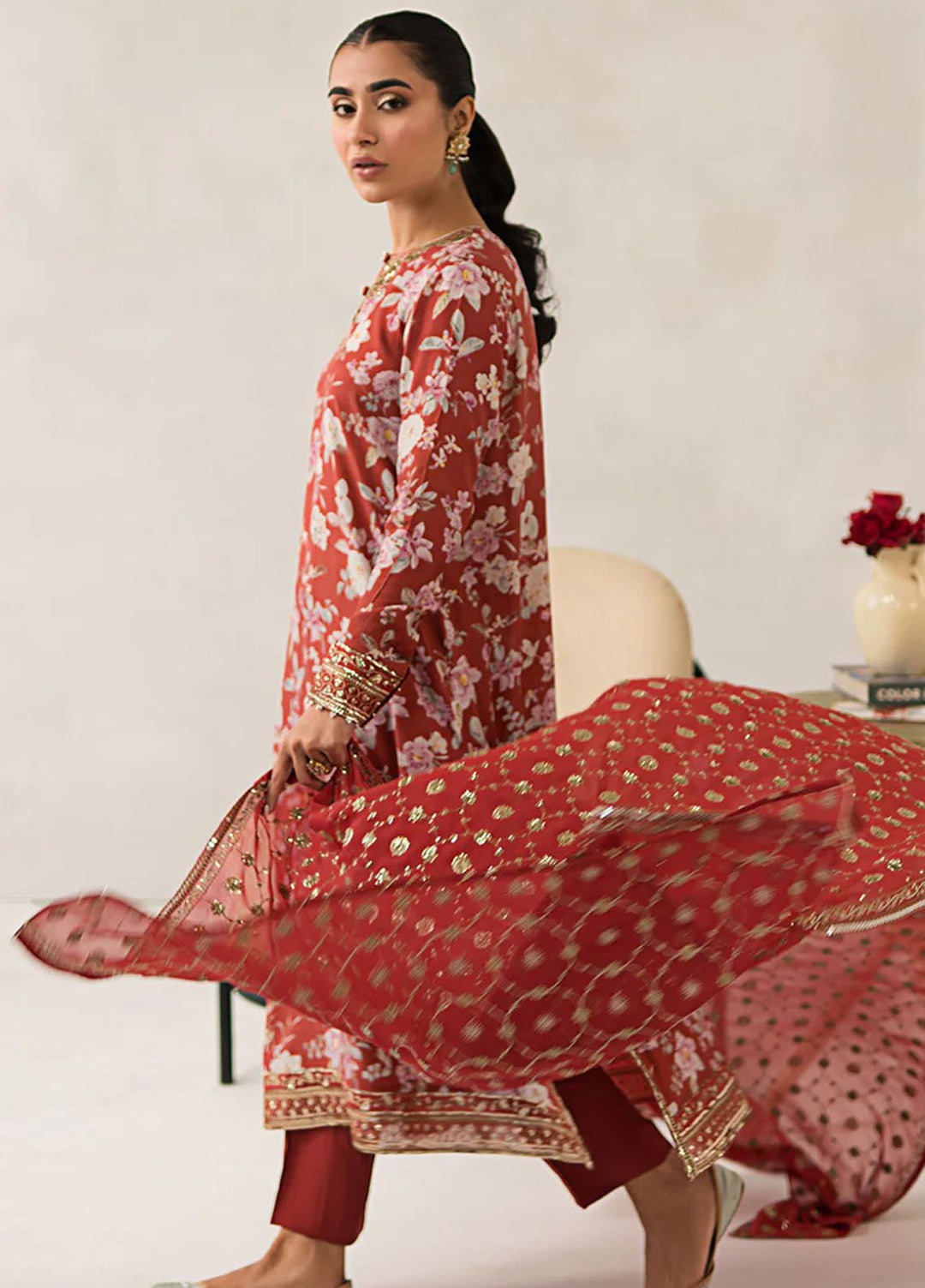 Cross Stitch Embroidered Silk Suits Unstitched 3 Piece CS24LA Crimson Glow - Luxury Collection