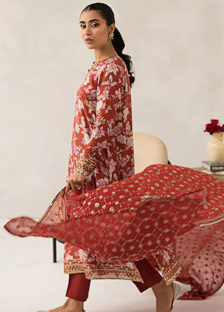 Cross Stitch Embroidered Silk Suits Unstitched 3 Piece CS24LA Crimson Glow - Luxury Collection