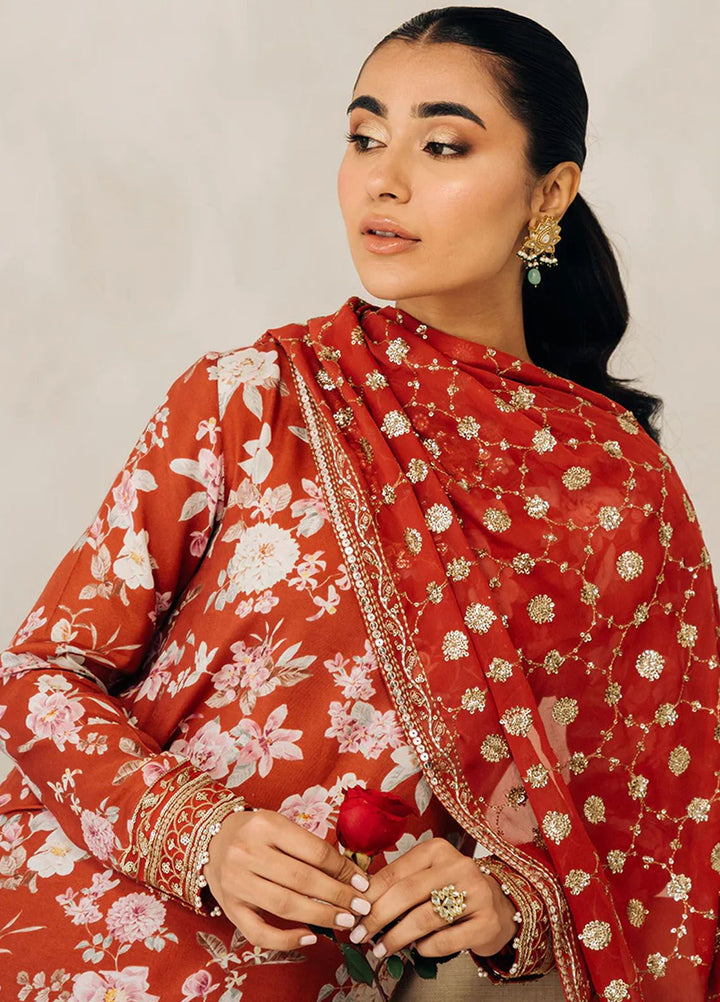 Cross Stitch Embroidered Silk Suits Unstitched 3 Piece CS24LA Crimson Glow - Luxury Collection