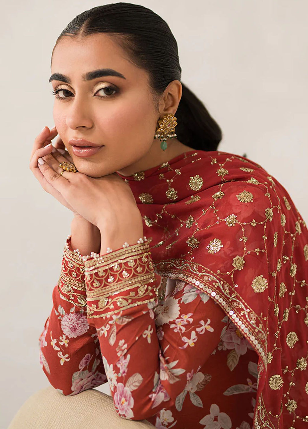 Cross Stitch Embroidered Silk Suits Unstitched 3 Piece CS24LA Crimson Glow - Luxury Collection