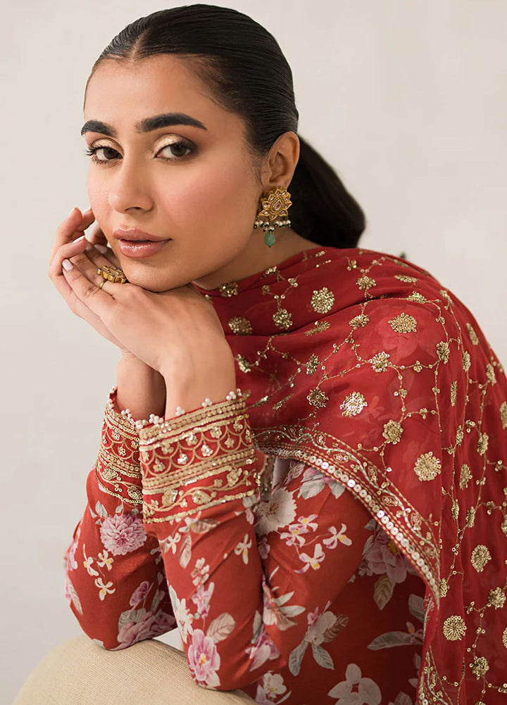 Cross Stitch Embroidered Silk Suits Unstitched 3 Piece CS24LA Crimson Glow - Luxury Collection