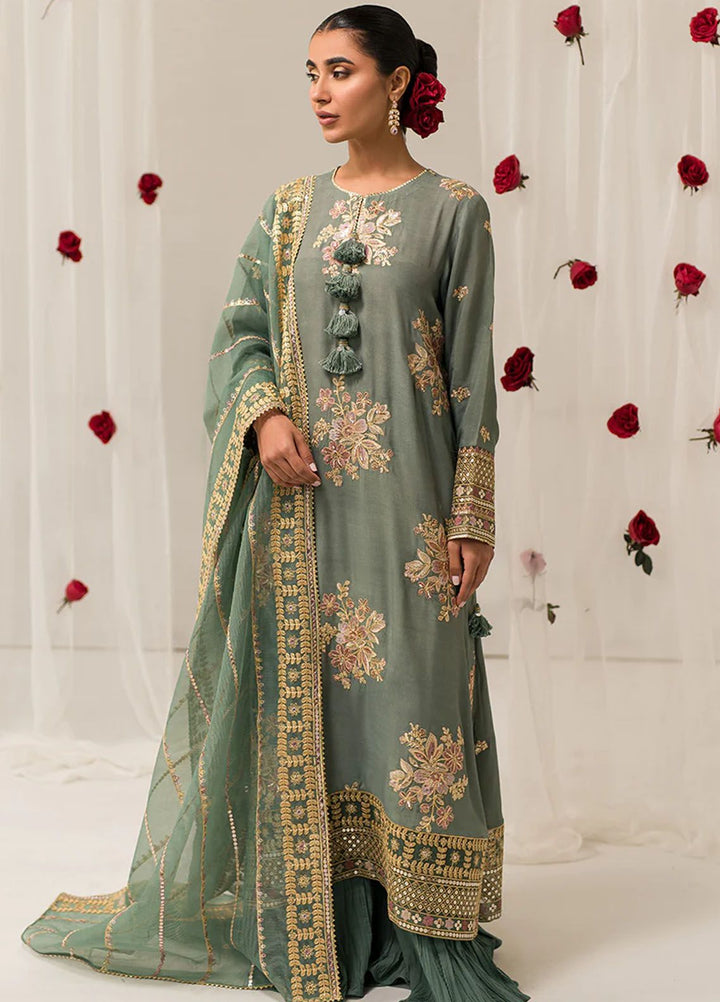 Cross Stitch Embroidered Silk Suits Unstitched 3 Piece CS24LA Garland Sage - Luxury Collection