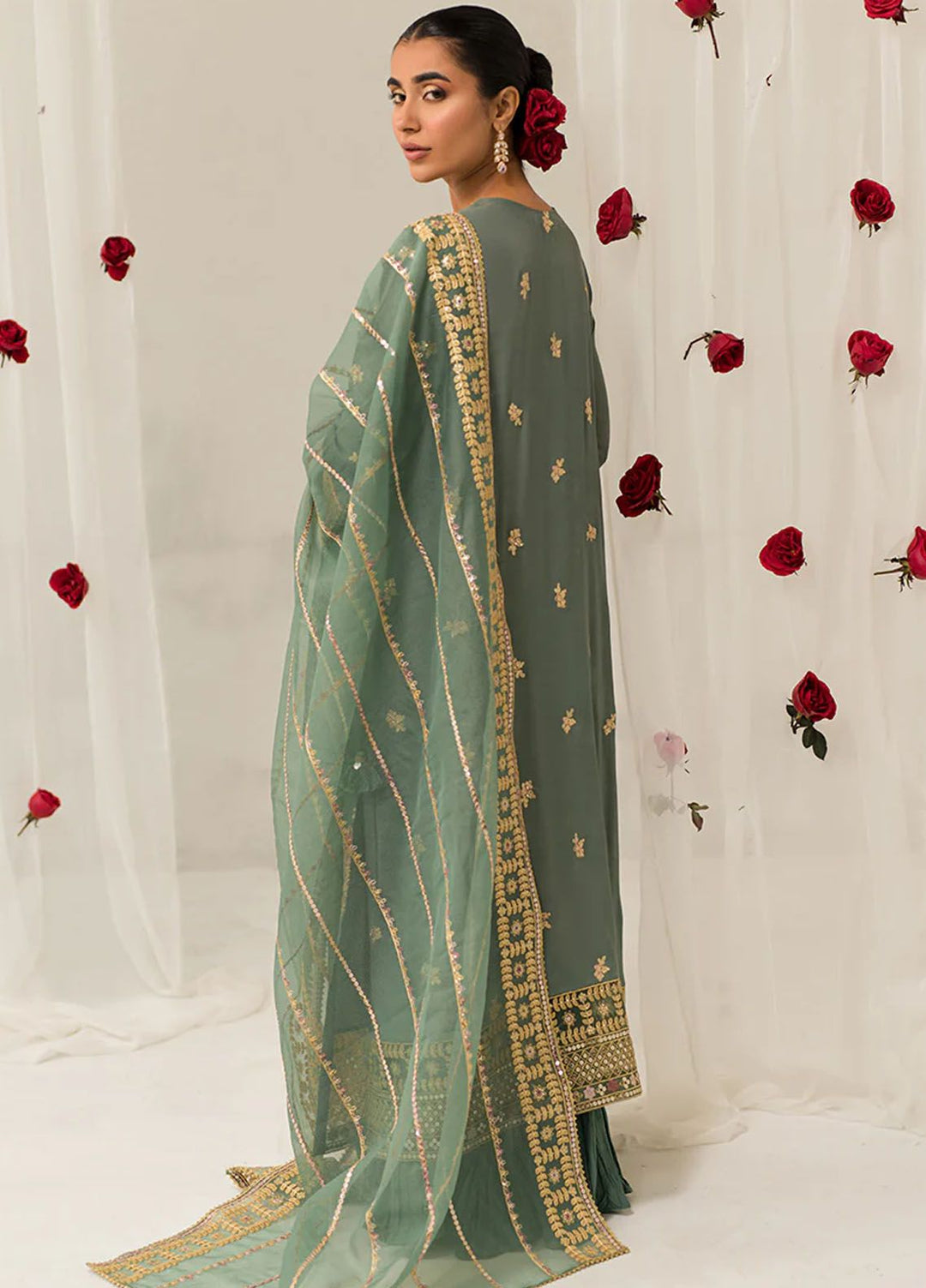 Cross Stitch Embroidered Silk Suits Unstitched 3 Piece CS24LA Garland Sage - Luxury Collection
