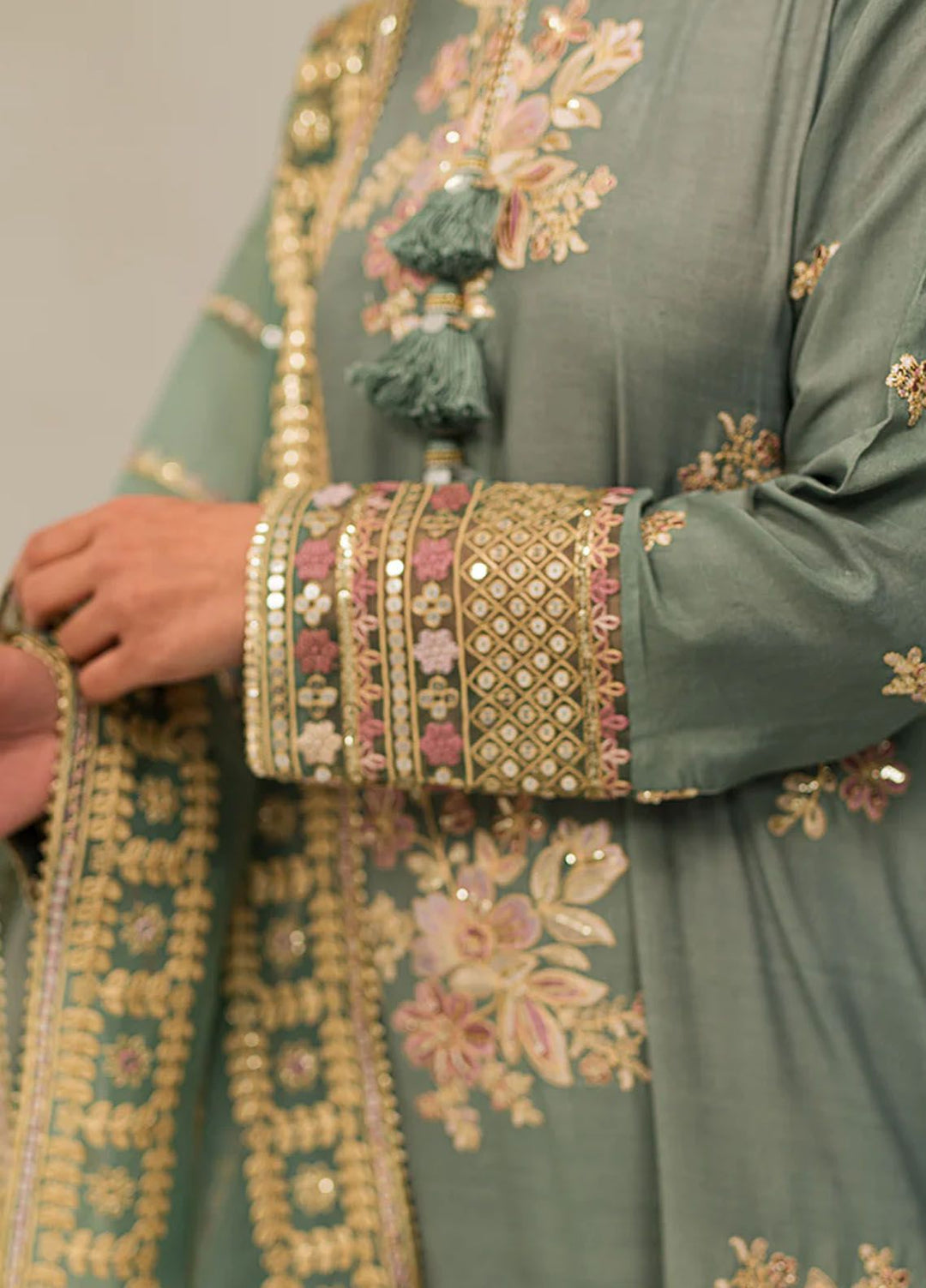 Cross Stitch Embroidered Silk Suits Unstitched 3 Piece CS24LA Garland Sage - Luxury Collection