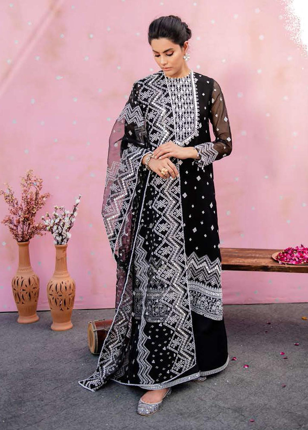 Luxe Atelier By Cross Stitch Embroidered Net Suits Unstitched 4 Piece CS22LX 01 BRISTOL FOLK - Luxury Collection