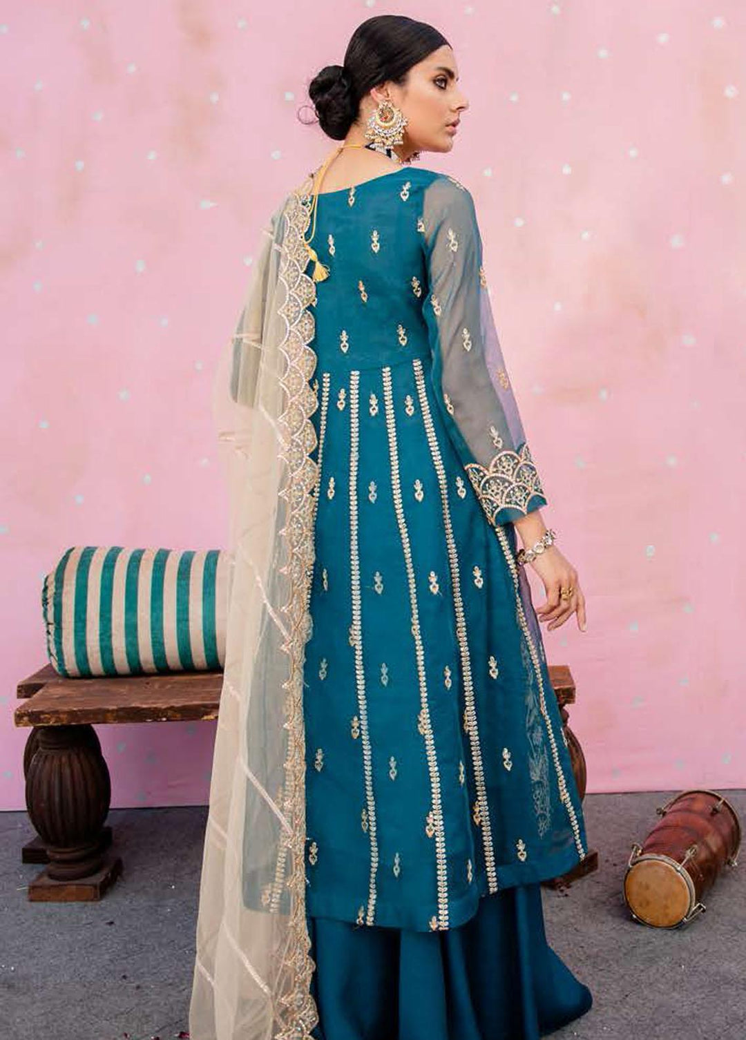 Luxe Atelier By Cross Stitch Embroidered Organza Suits Unstitched 4 Piece CS22LX 04 INDIGO MIST - Luxury Collection