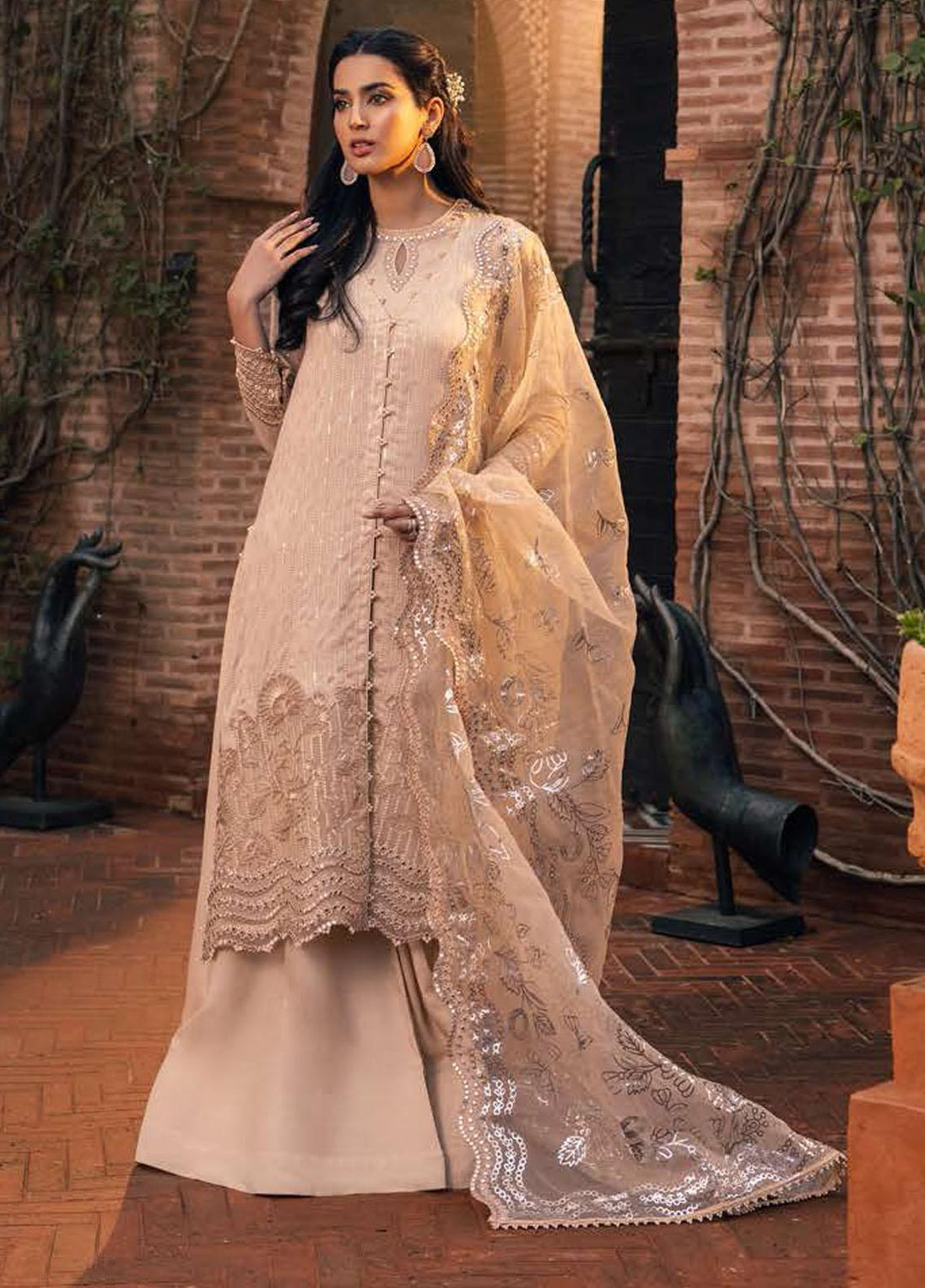 Luxe Atelier By Cross Stitch Embroidered Net Suits Unstitched 4 Piece CS22LA 06 DEW STRIA - Luxury Collection