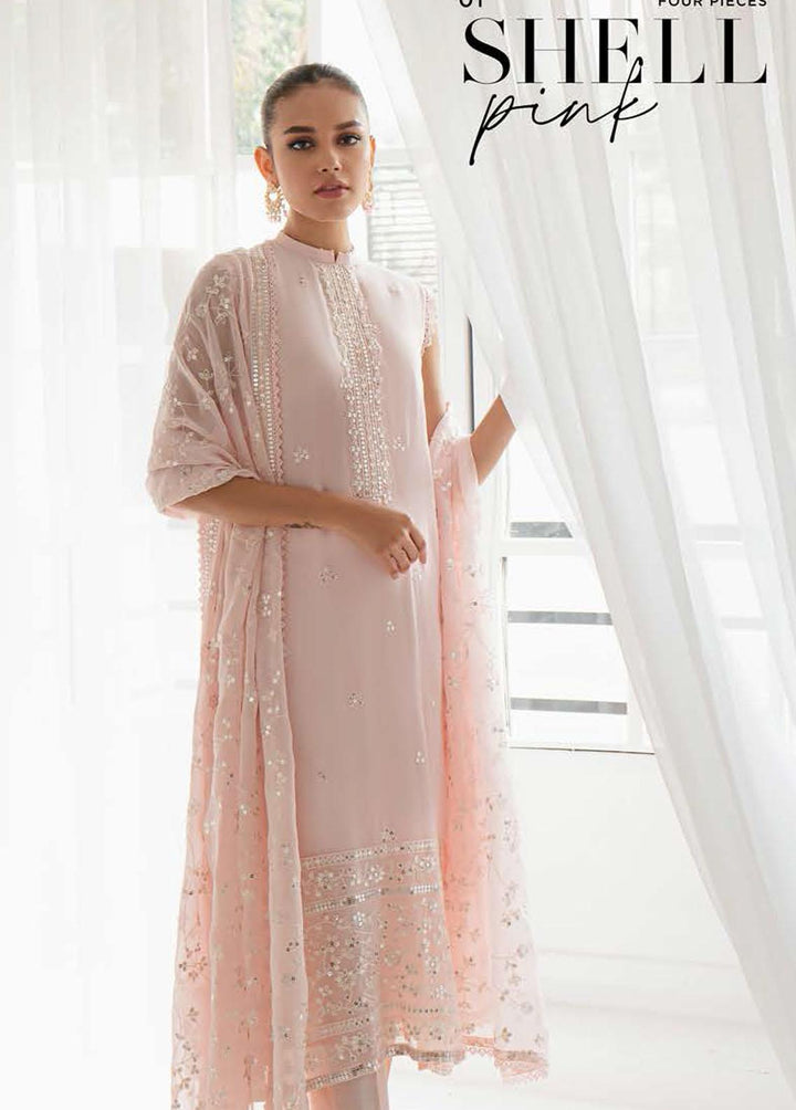 Luxe Atelier By Cross Stitch Embroidered Chiffon Suits Unstitched 4 Piece CS23LA 01 Shell Pink - Luxury Collection