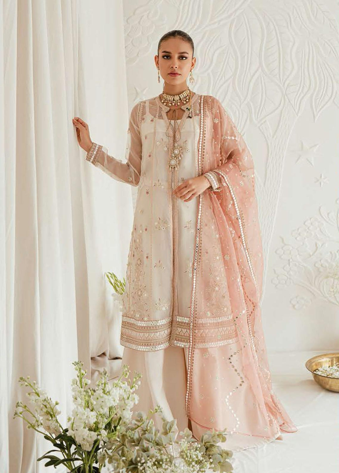 Luxe Atelier By Cross Stitch Embroidered Organza Suits Unstitched 4 Piece CS23LA 02 Dreamy Tint - Luxury Collection