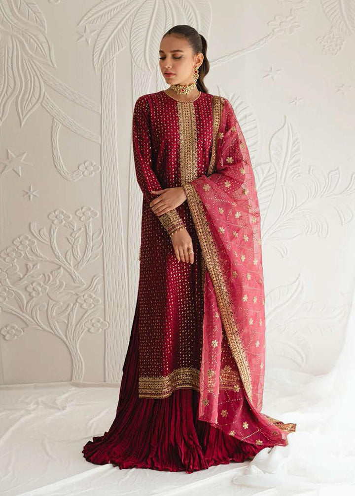 Luxe Atelier By Cross Stitch Embroidered Silk Suits Unstitched 3 Piece CS23LA 07 Carmine Glow - Luxury Collection