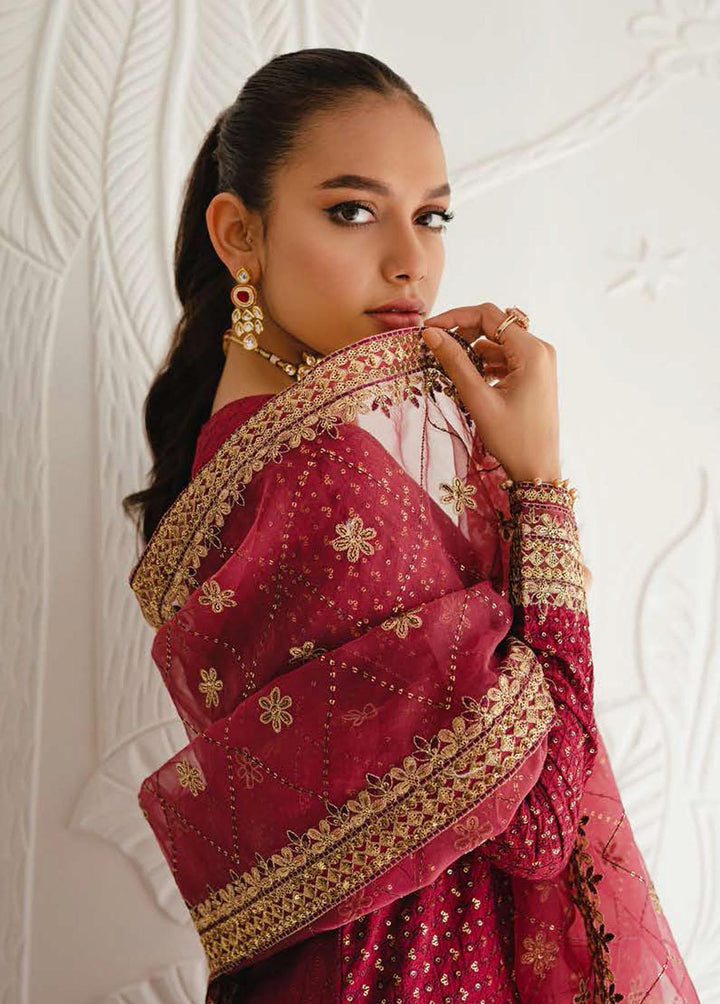 Luxe Atelier By Cross Stitch Embroidered Silk Suits Unstitched 3 Piece CS23LA 07 Carmine Glow - Luxury Collection