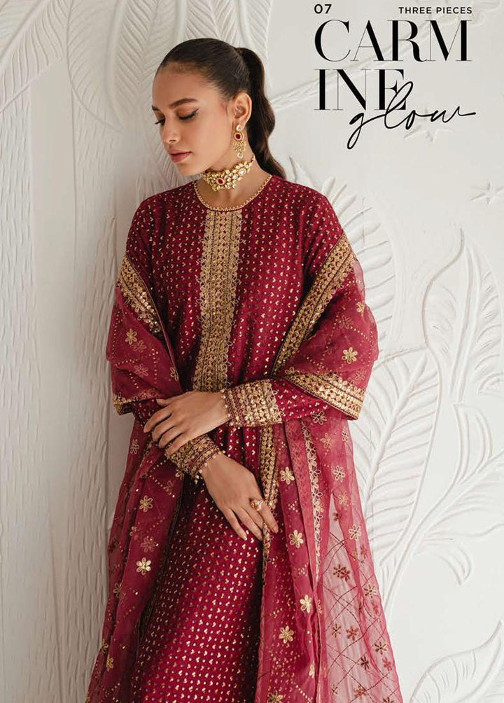 Luxe Atelier By Cross Stitch Embroidered Silk Suits Unstitched 3 Piece CS23LA 07 Carmine Glow - Luxury Collection