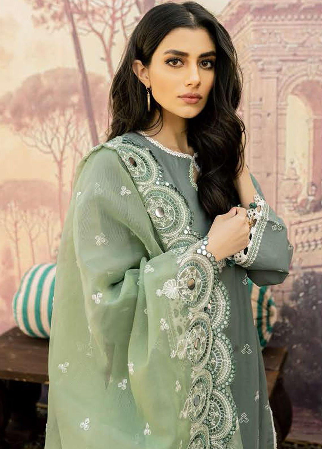 Mahiri By Cross Stitch Embroidered Lawn Suits Unstitched 3 Piece CS22-M2 06 Madelyn Sage - Summer Collection