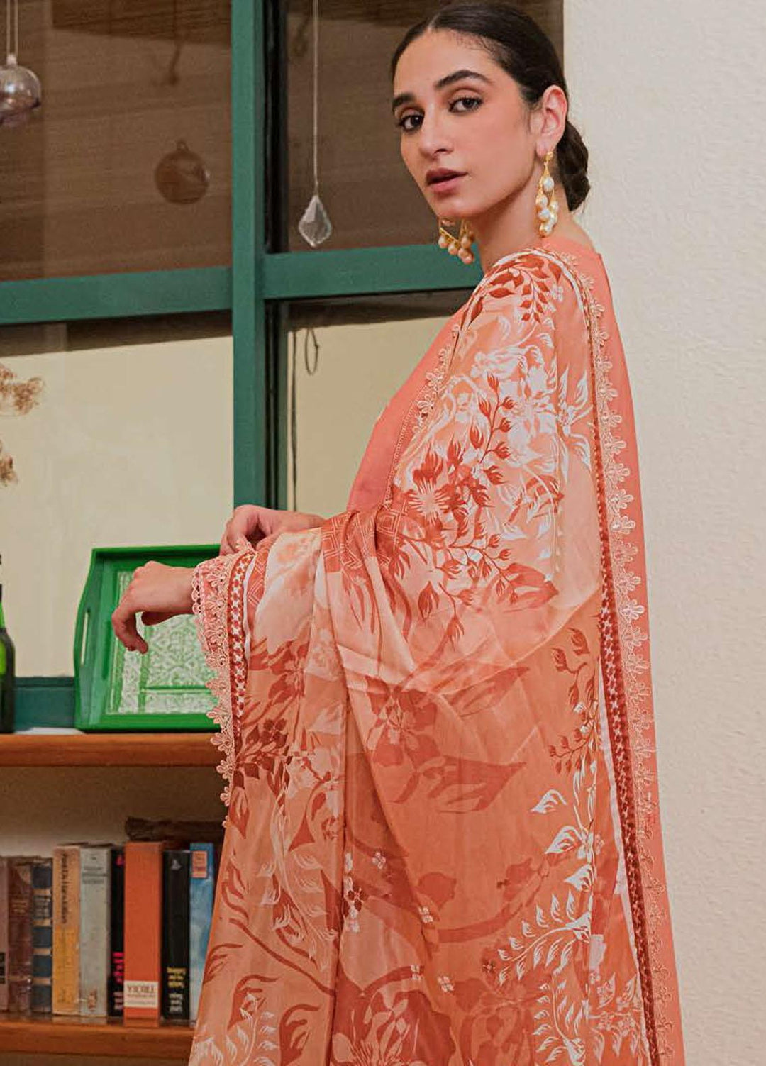 Mahiri By Cross Stitch Embroidered Cambric Suits Unstitched 3 Piece CS22MH-6 05 PEACH FLORA - Festive Collection