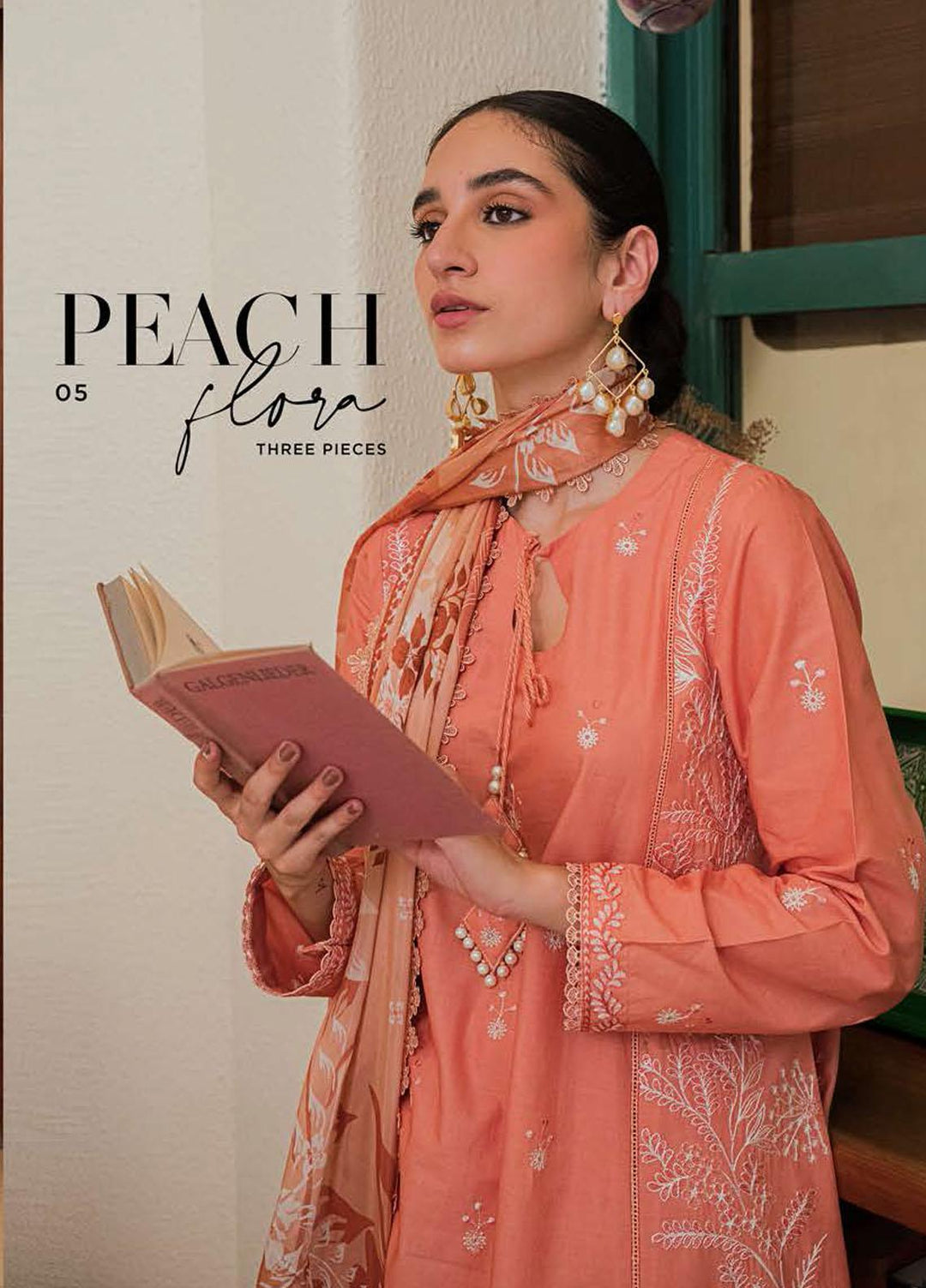 Mahiri By Cross Stitch Embroidered Cambric Suits Unstitched 3 Piece CS22MH-6 05 PEACH FLORA - Festive Collection