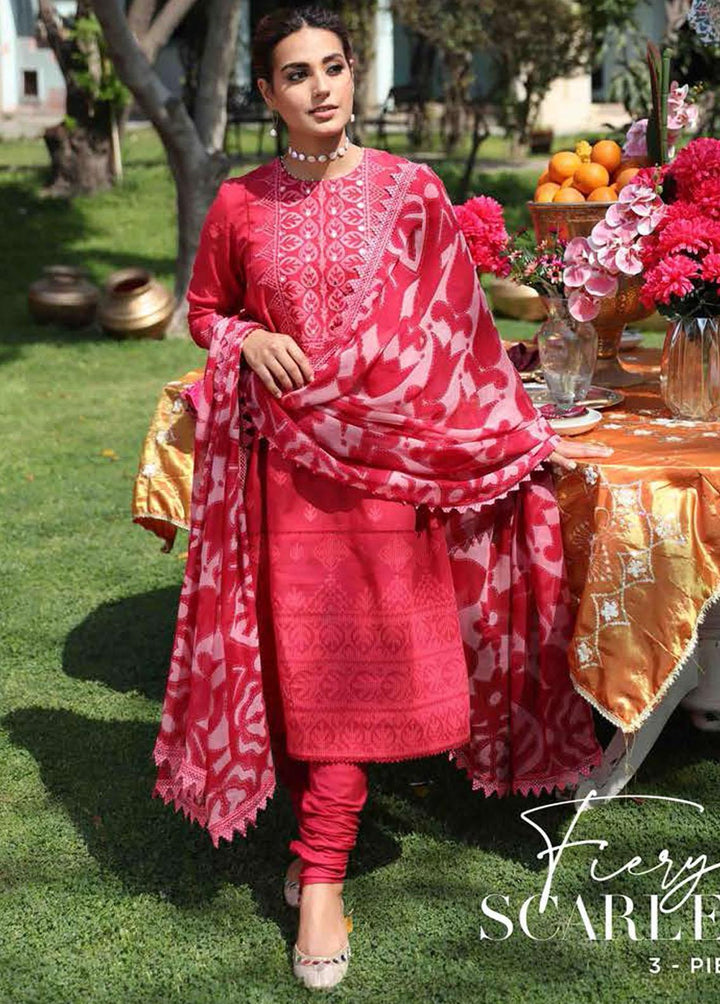 Mehrbano By Cross Stitch Embroidered Lawn Suits Unstitched 3 Piece CS22ME 18 FIERY SCARLET - Premium Collection