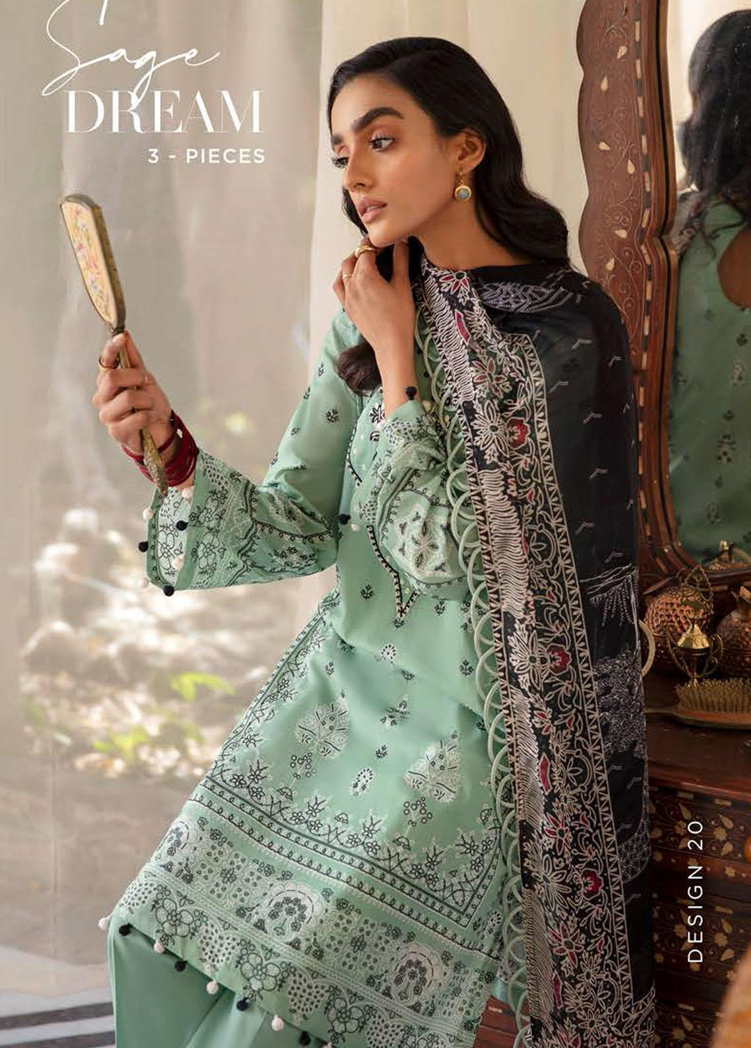 Mehrbano By Cross Stitch Embroidered Lawn Suits Unstitched 3 Piece CS22ME 20 SAGEDREAM - Premium Collection