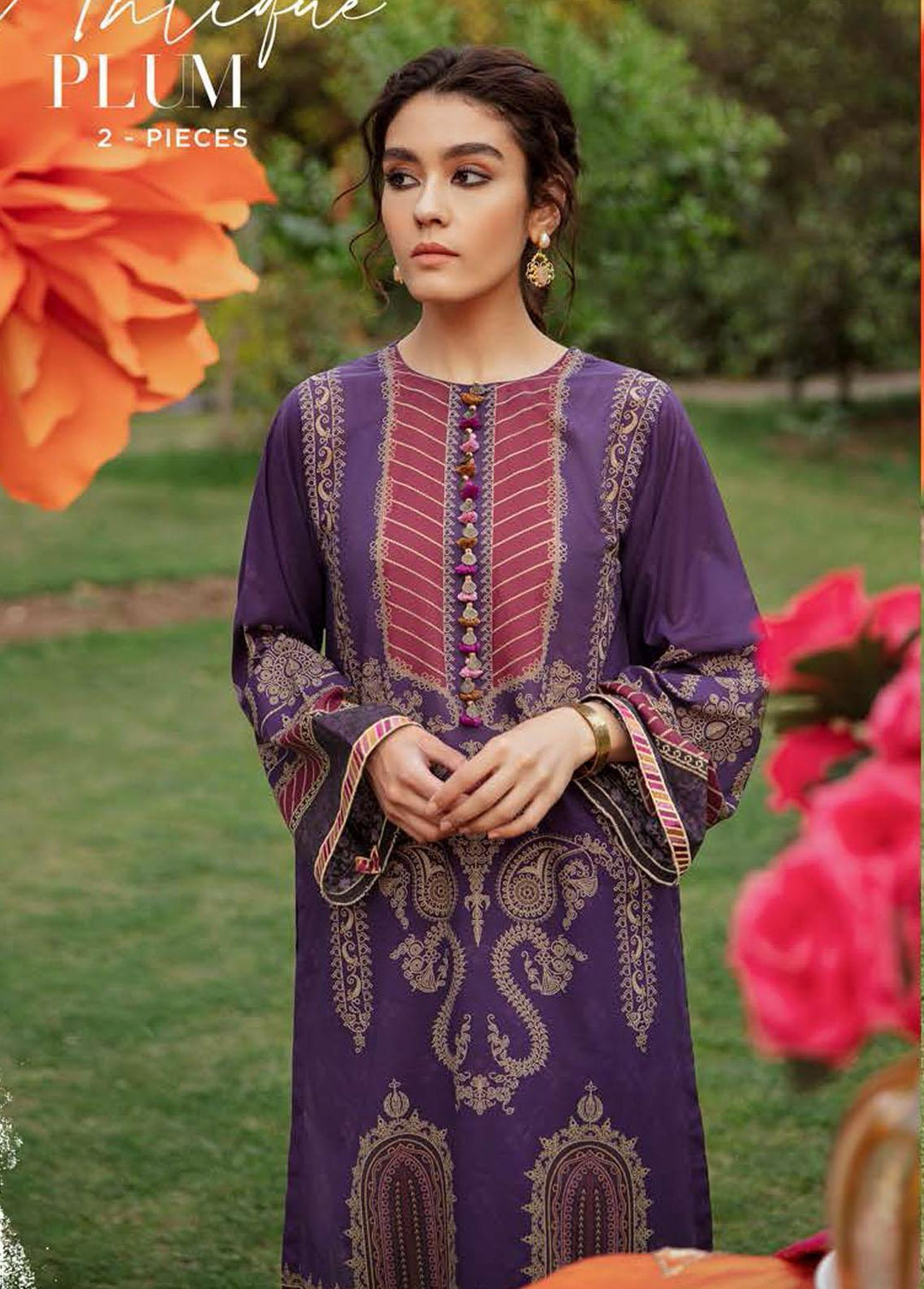 Mehrbano By Cross Stitch Embroidered Lawn Suits Unstitched 2 Piece CS22ME 24 ANTIQUE PLUM - Premium Collection