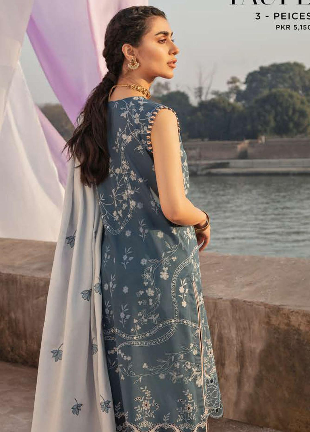 Mehrbano By Cross Stitch Embroidered Lawn Suits Unstitched 3 Piece CS22ML CERULEAN TAUPE - Premium Collection