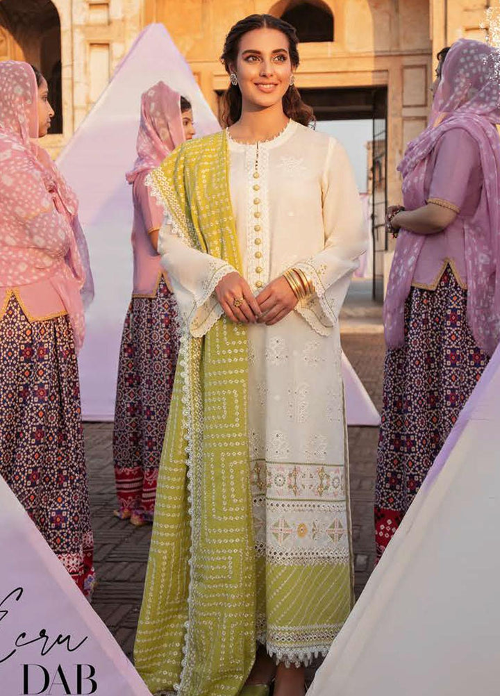 Mehrbano By Cross Stitch Embroidered Lawn Suits Unstitched 3 Piece CS22ML ECRU DAB - Premium Collection