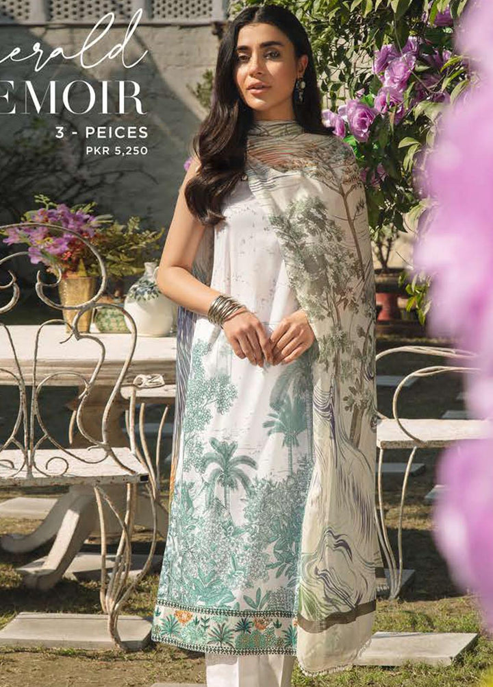 Mehrbano By Cross Stitch Embroidered Lawn Suits Unstitched 3 Piece CS22ML EMERALD MEMOIR - Premium Collection