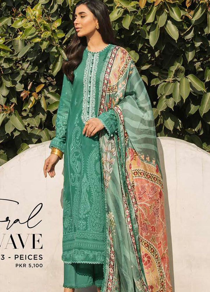 Mehrbano By Cross Stitch Embroidered Lawn Suits Unstitched 3 Piece CS22ML FLORAL WAVE - Premium Collection
