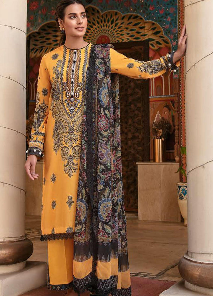Mehrbano By Cross Stitch Embroidered Lawn Suits Unstitched 3 Piece CS22ML OCHRE LEGION - Premium Collection