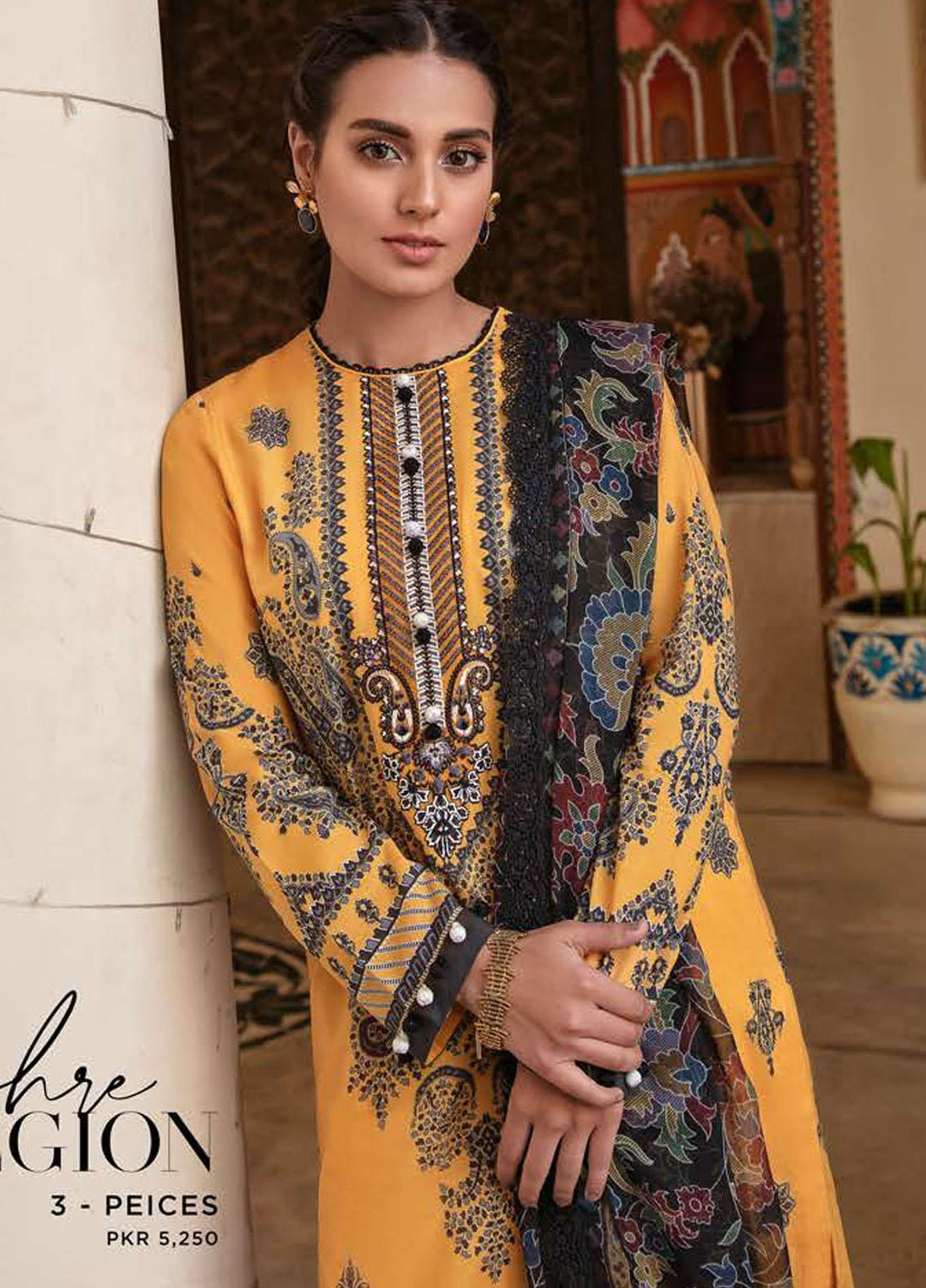 Mehrbano By Cross Stitch Embroidered Lawn Suits Unstitched 3 Piece CS22ML OCHRE LEGION - Premium Collection