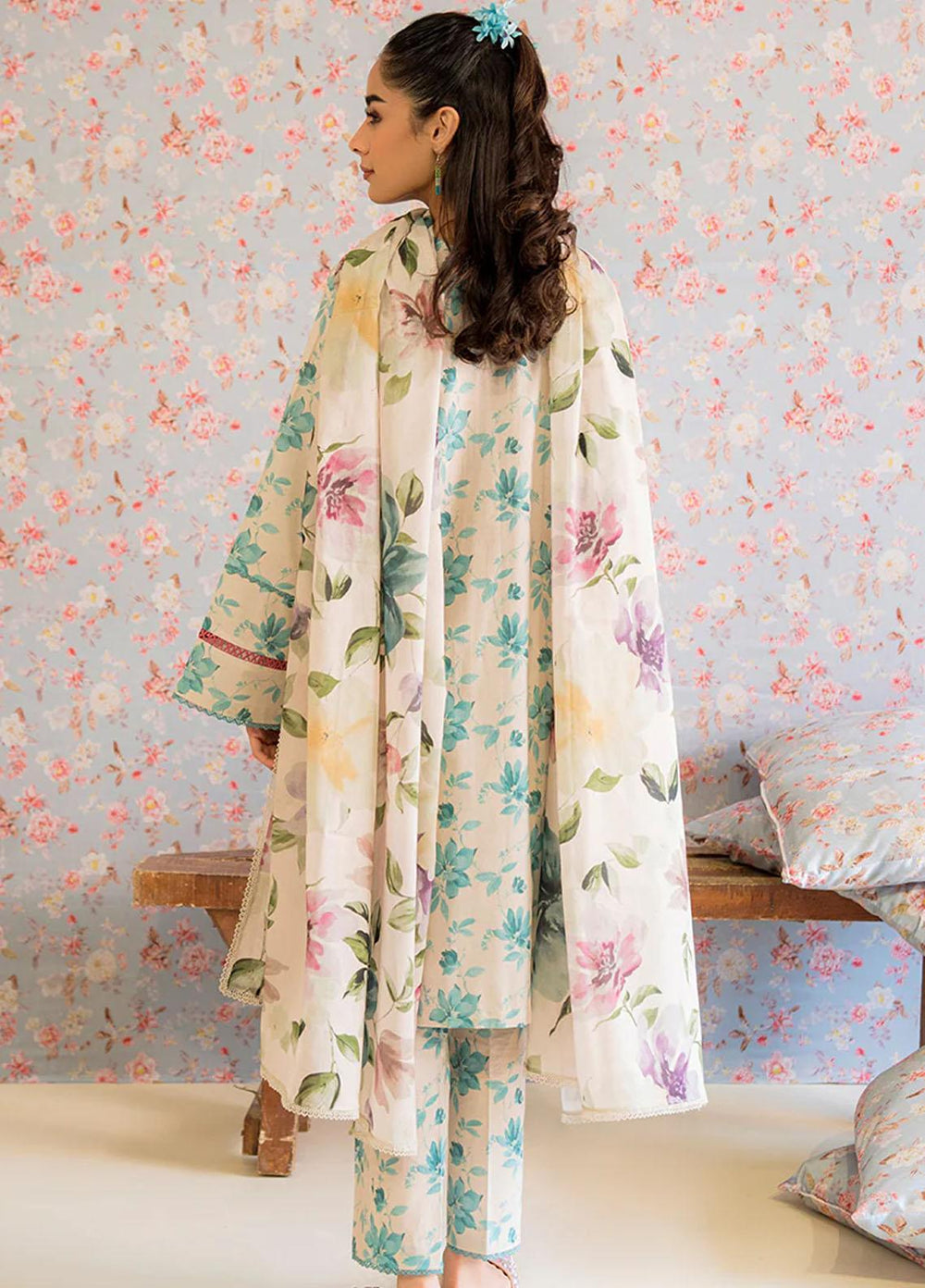 Cross Stitch Embroidered Lawn Suits Unstitched 3 Piece CS23PP D-01 Blue Mist - Summer Collection