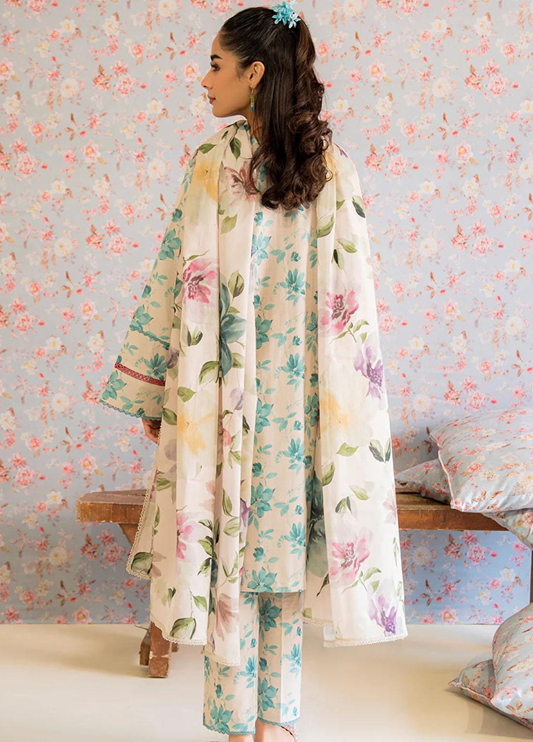 Cross Stitch Embroidered Lawn Suits Unstitched 3 Piece CS23PP D-01 Blue Mist - Summer Collection