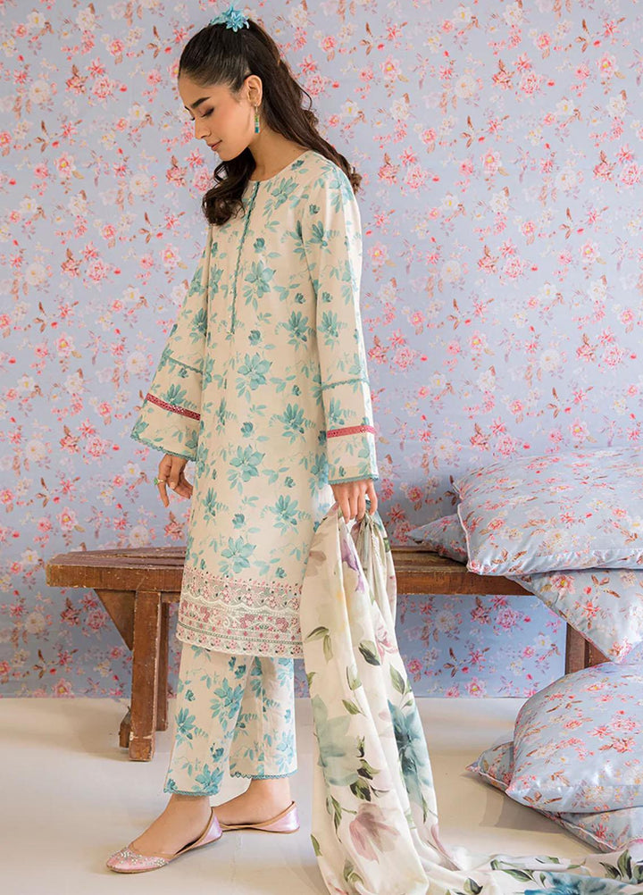 Cross Stitch Embroidered Lawn Suits Unstitched 3 Piece CS23PP D-01 Blue Mist - Summer Collection