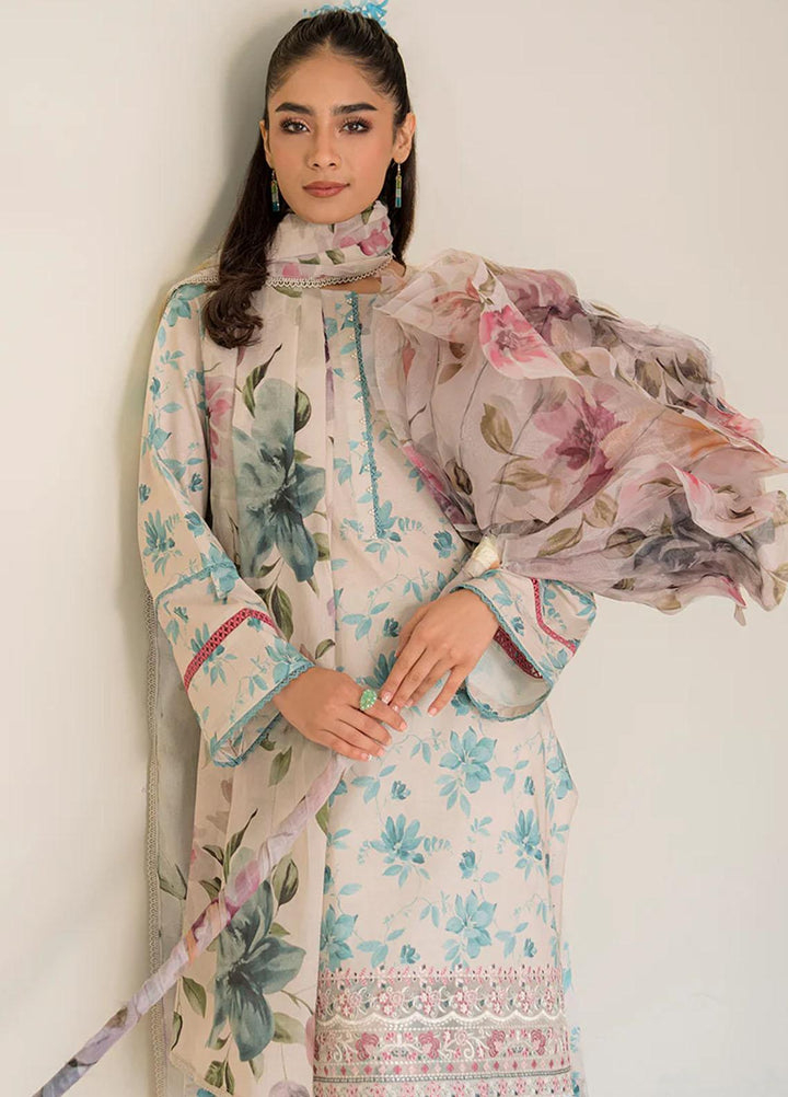 Cross Stitch Embroidered Lawn Suits Unstitched 3 Piece CS23PP D-01 Blue Mist - Summer Collection