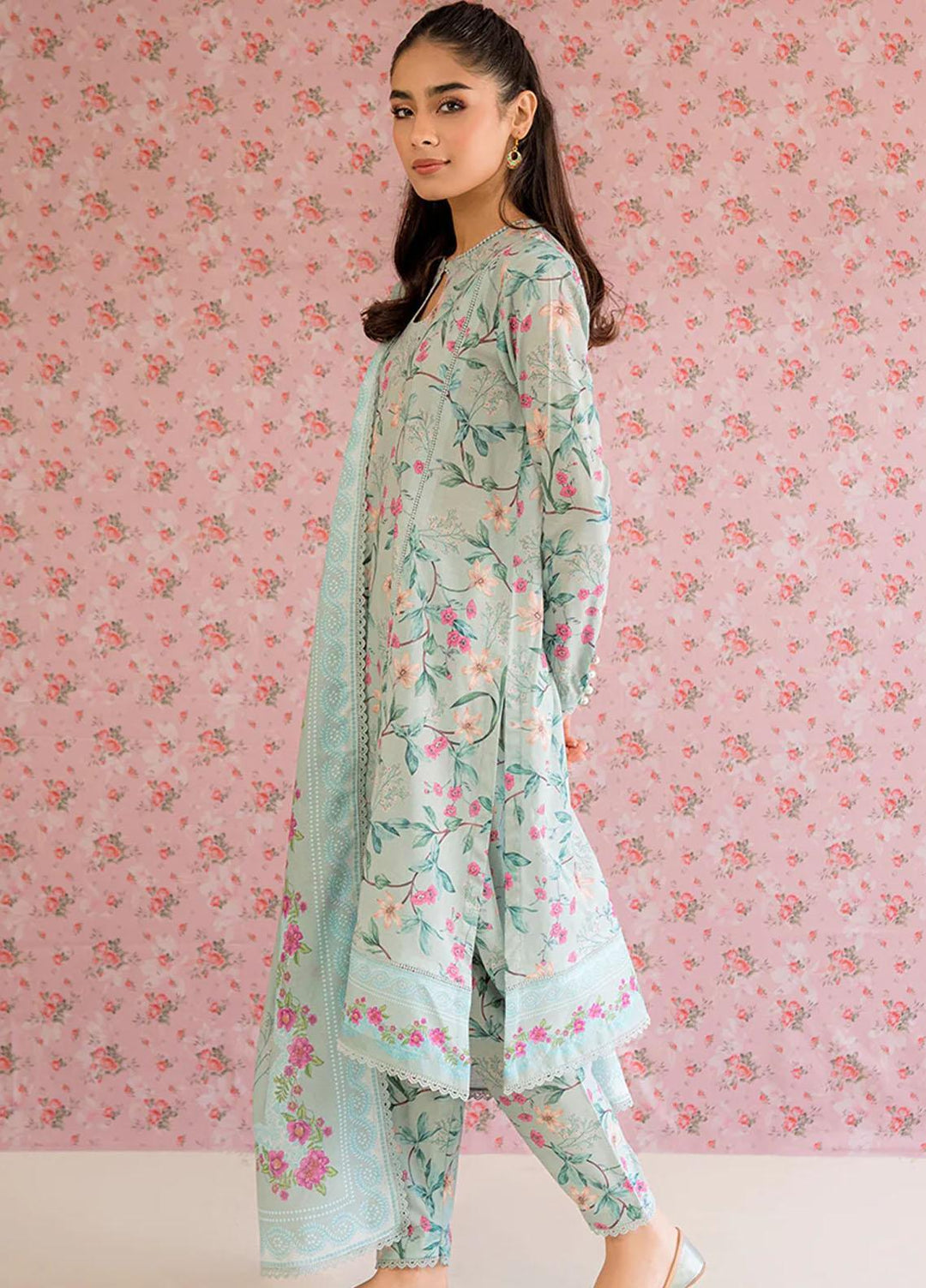 Cross Stitch Printed Lawn Suits Unstitched 3 Piece CS23PP D-03 Floral Heaven - Summer Collection