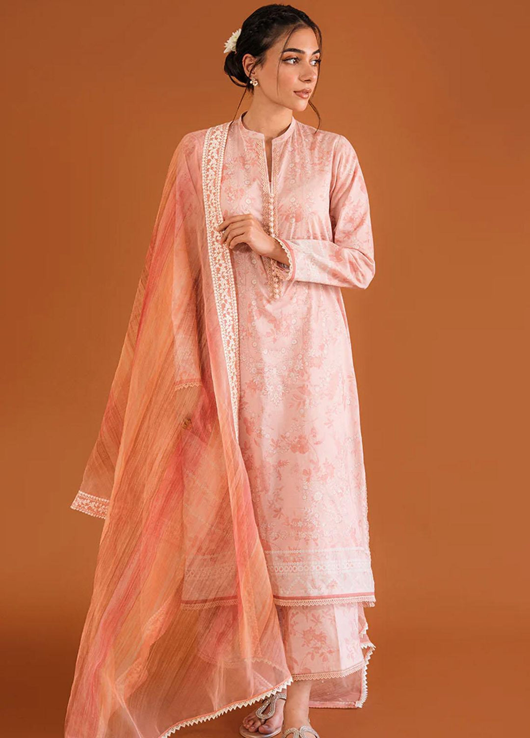 Cross Stitch Embroidered Lawn Suits Unstitched 3 Piece CS23PP D-06 Periwinkle Blossom - Summer Collection