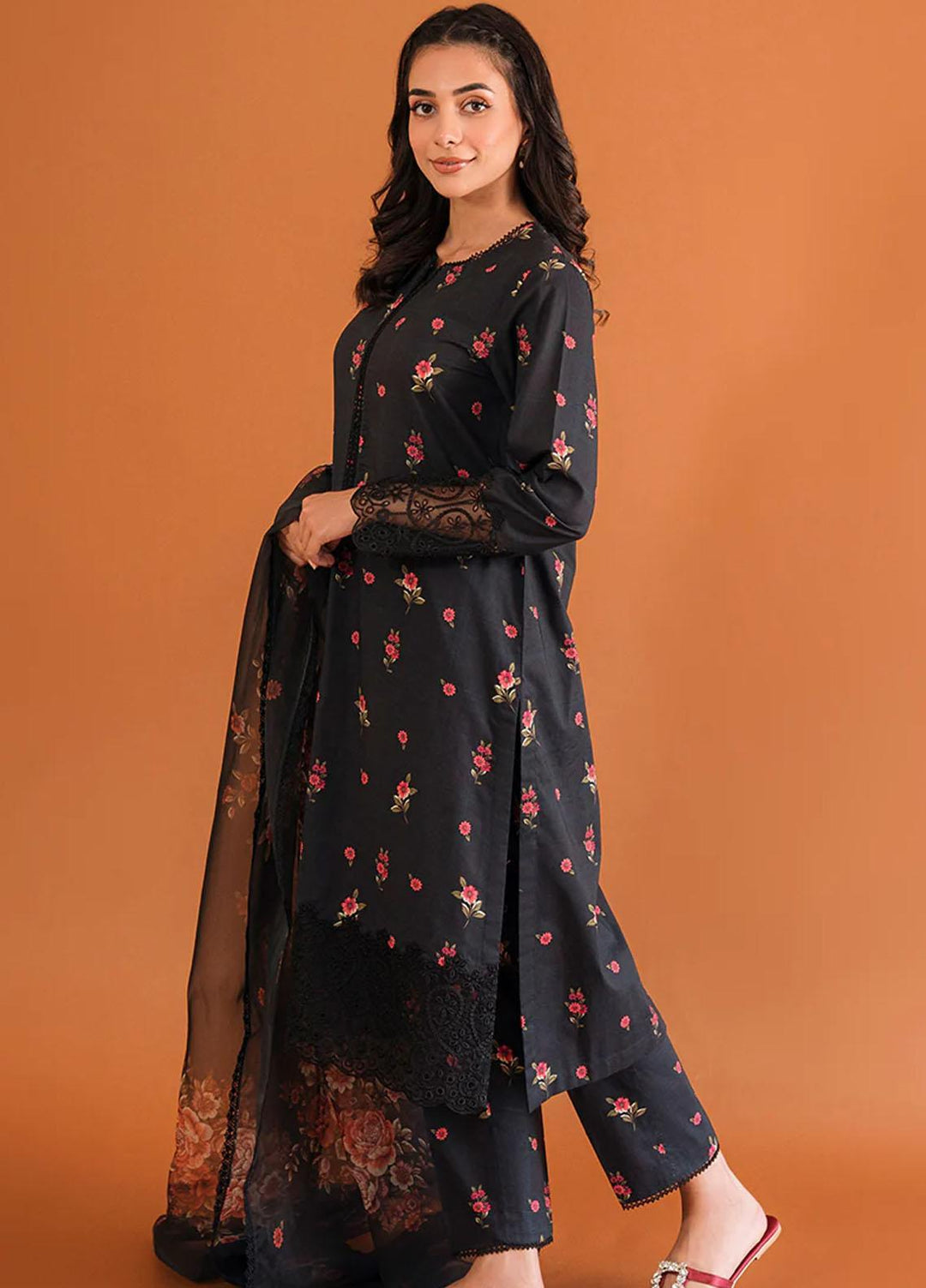 Cross Stitch Embroidered Lawn Suits Unstitched 3 Piece CS23PP D-07 Raven Carnation - Summer Collection