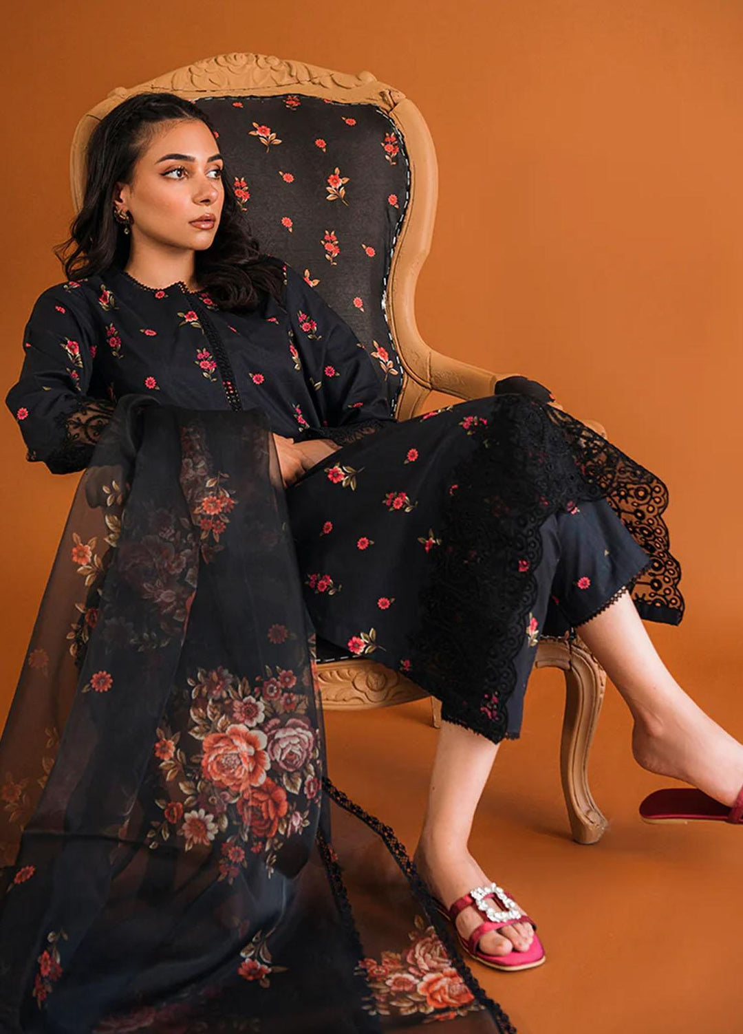 Cross Stitch Embroidered Lawn Suits Unstitched 3 Piece CS23PP D-07 Raven Carnation - Summer Collection