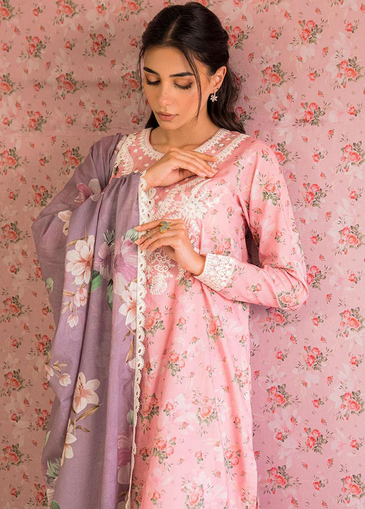 Cross Stitch Embroidered Lawn Suits Unstitched 3 Piece CS23PP D-08 Rose Gleam - Summer Collection