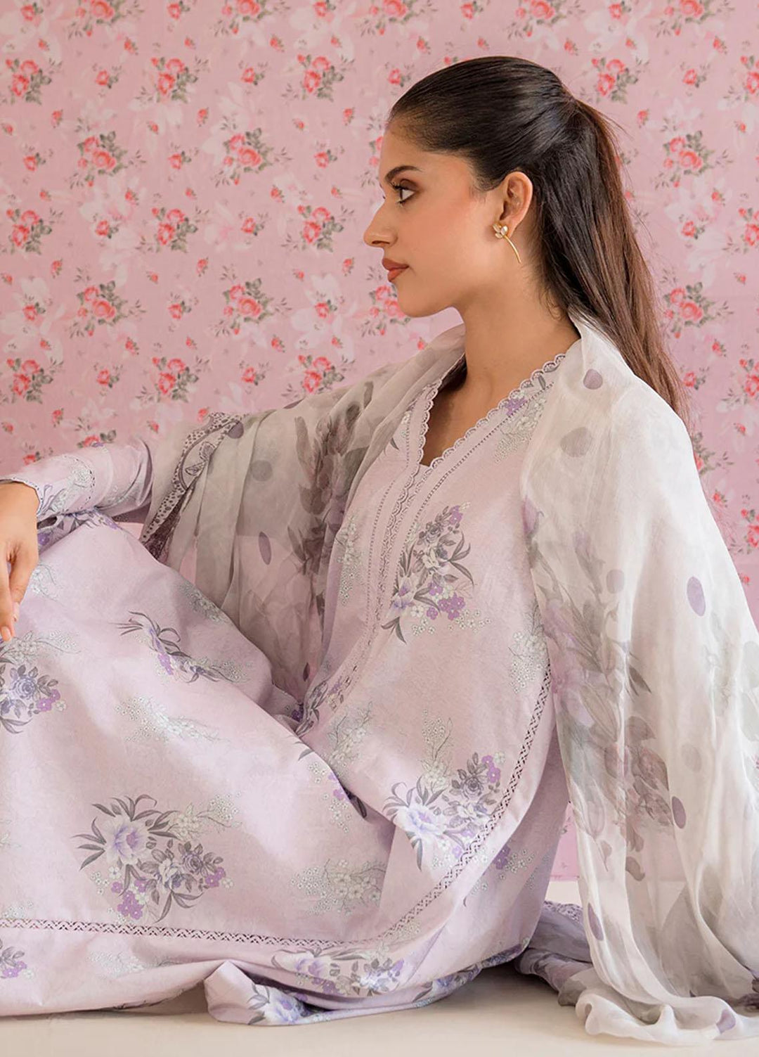 Cross Stitch Printed Lawn Suits Unstitched 3 Piece CS23PP D-10 Winsome Orchid - Summer Collection