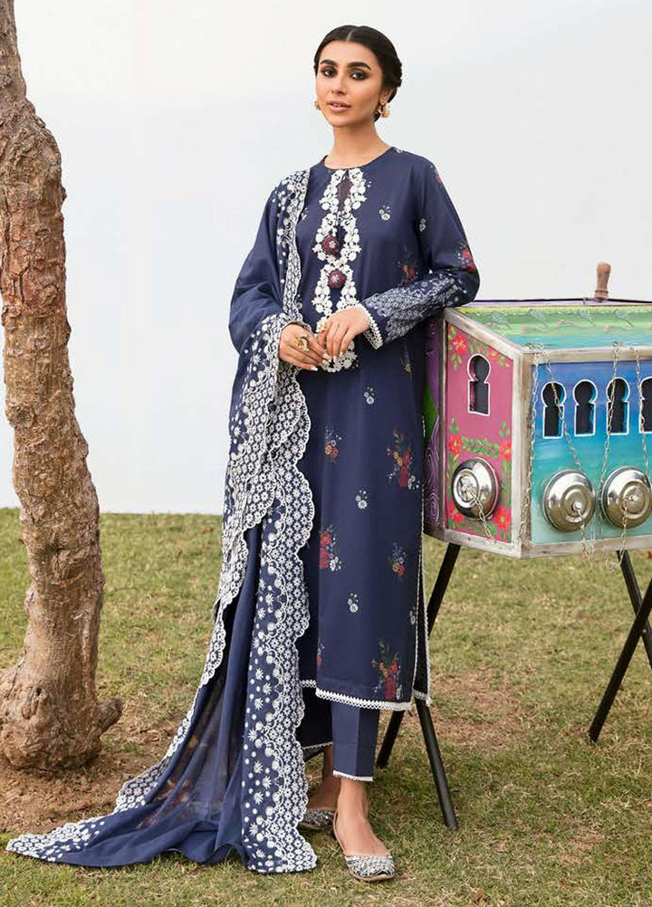 Cross Stitch Embroidered Lawn Suits Unstitched 3 Piece CS23PL D-02 Jaylin Night - Eid Collection