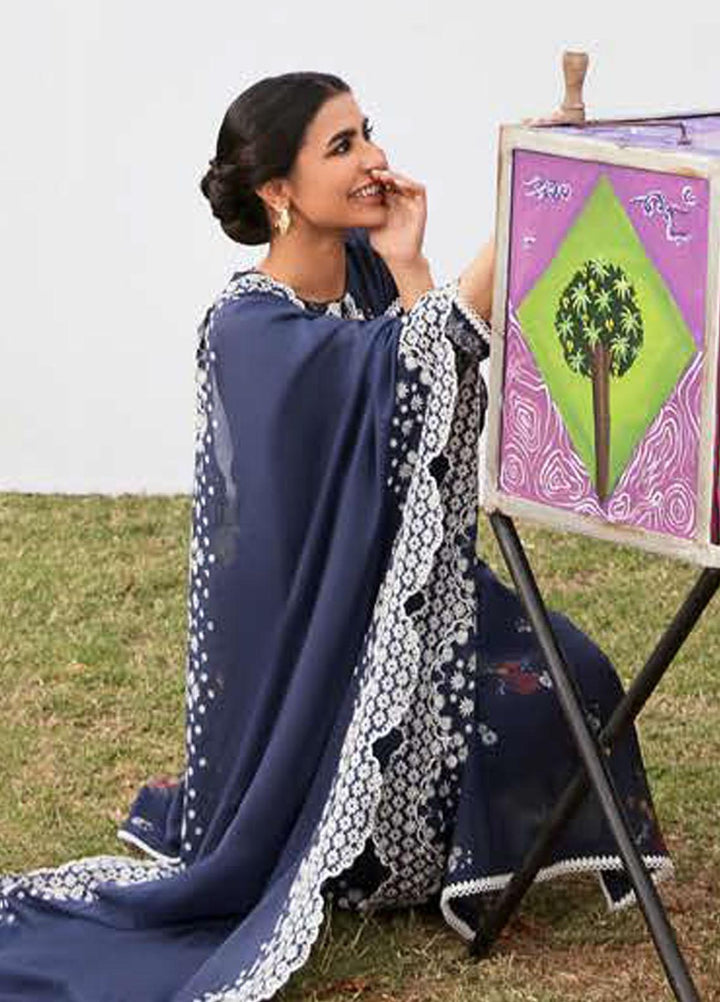 Cross Stitch Embroidered Lawn Suits Unstitched 3 Piece CS23PL D-02 Jaylin Night - Eid Collection