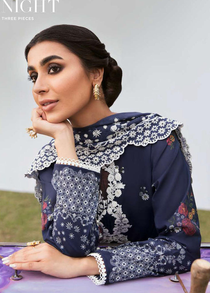 Cross Stitch Embroidered Lawn Suits Unstitched 3 Piece CS23PL D-02 Jaylin Night - Eid Collection