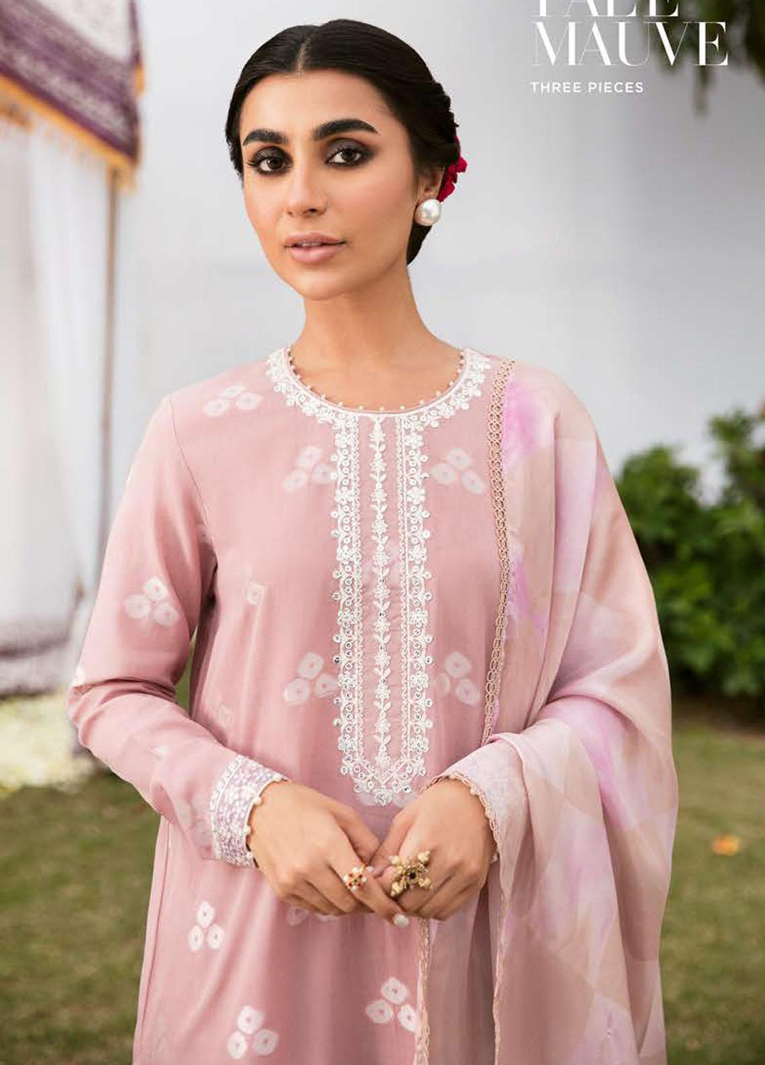 Cross Stitch Embroidered Cotton Suits Unstitched 3 Piece CS23PL D-03 Pale Mauve - Eid Collection