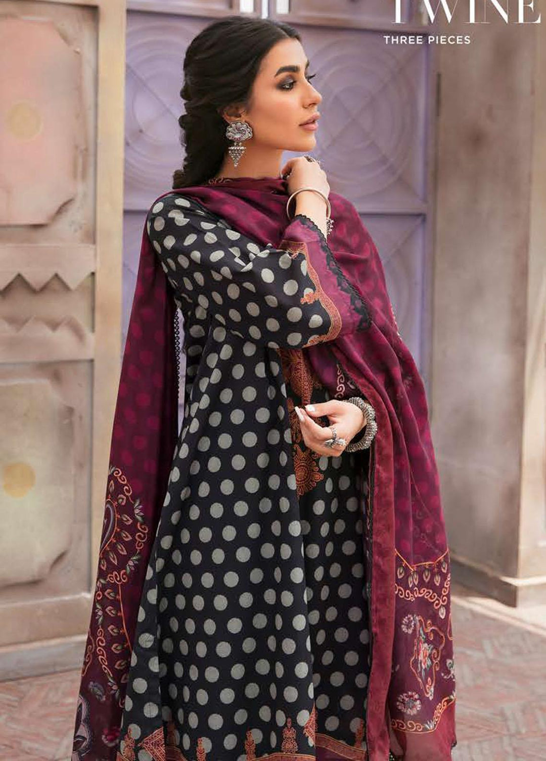Cross Stitch Embroidered Lawn Suits Unstitched 3 Piece CS23PL D-10 Sable Twine - Eid Collection