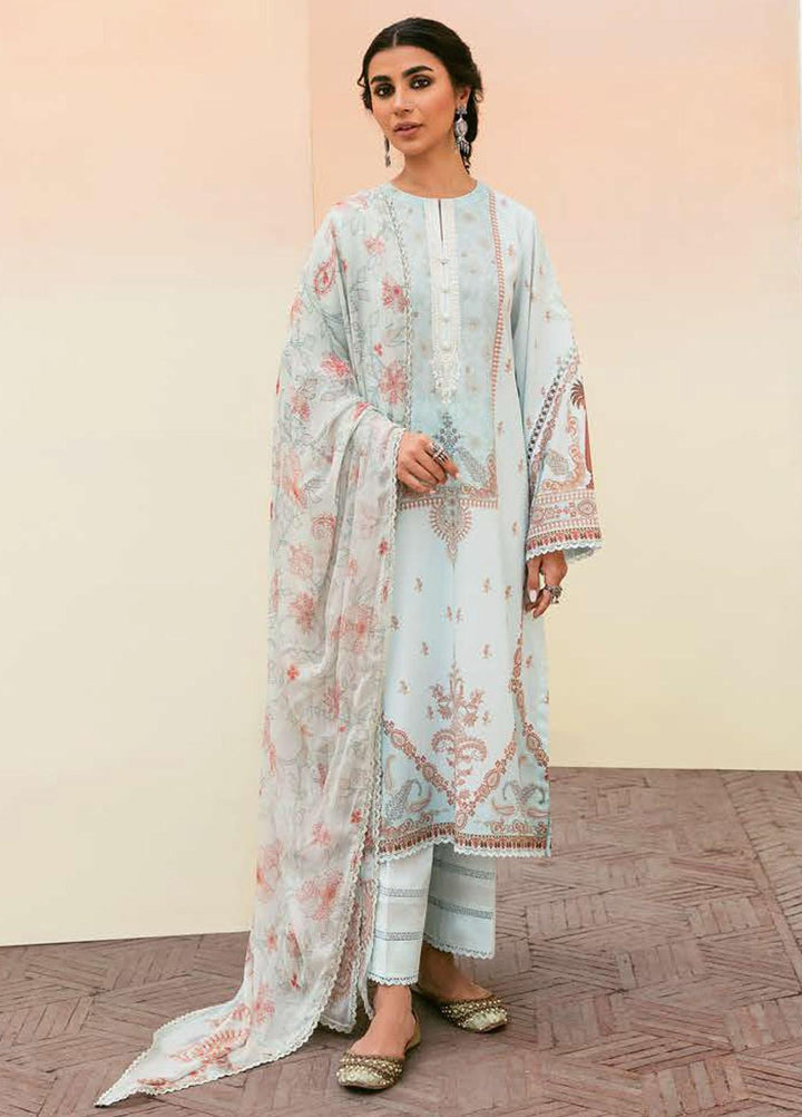 Cross Stitch Embroidered Lawn Suits Unstitched 3 Piece CS23PL D-13 Misty Blue - Eid Collection