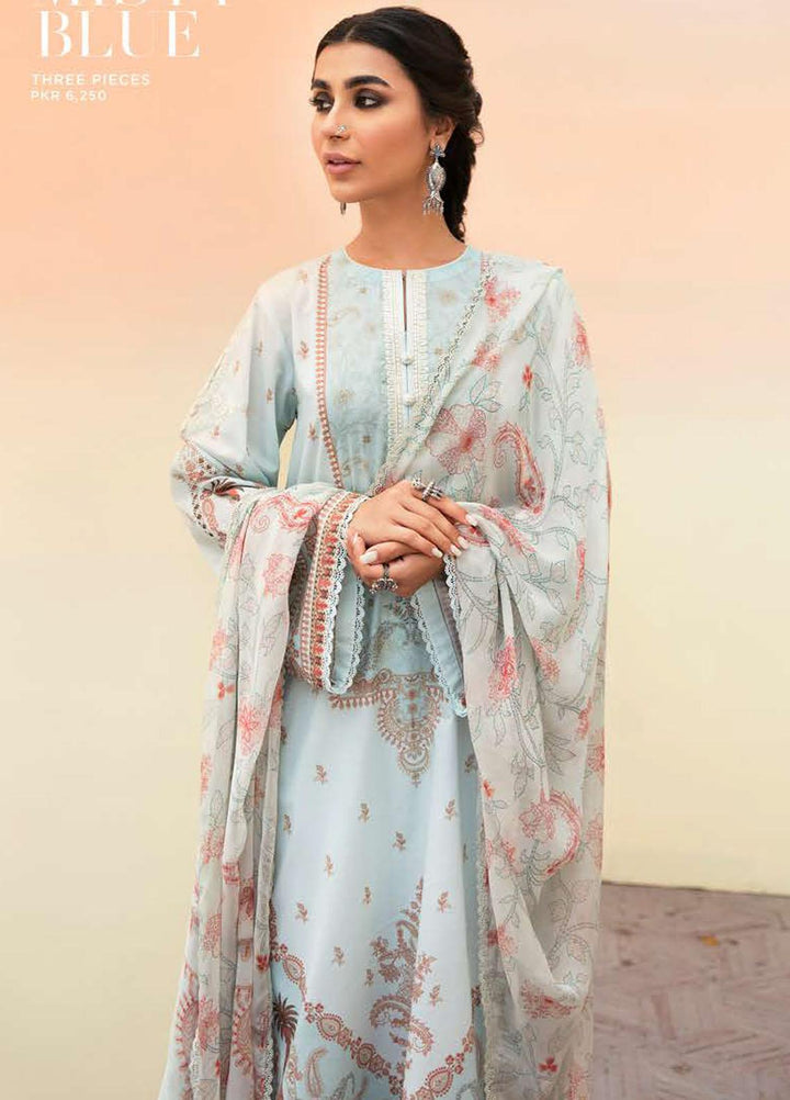 Cross Stitch Embroidered Lawn Suits Unstitched 3 Piece CS23PL D-13 Misty Blue - Eid Collection