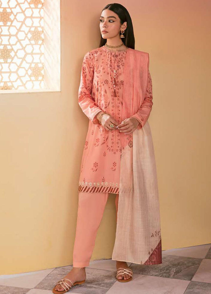 Cross Stitch Embroidered Lawn Suits Unstitched 3 Piece CS23PL D-14 Blush Peach - Eid Collection