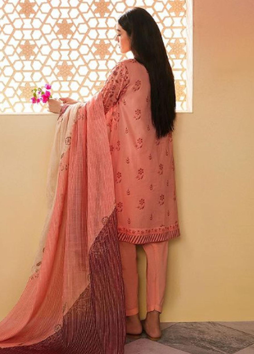 Cross Stitch Embroidered Lawn Suits Unstitched 3 Piece CS23PL D-14 Blush Peach - Eid Collection