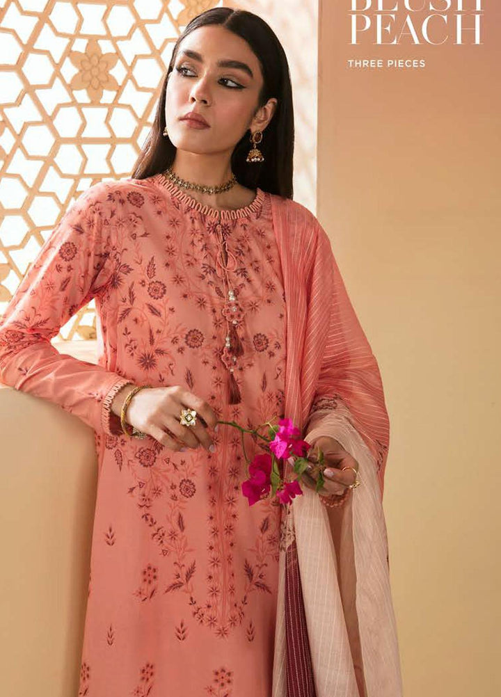 Cross Stitch Embroidered Lawn Suits Unstitched 3 Piece CS23PL D-14 Blush Peach - Eid Collection